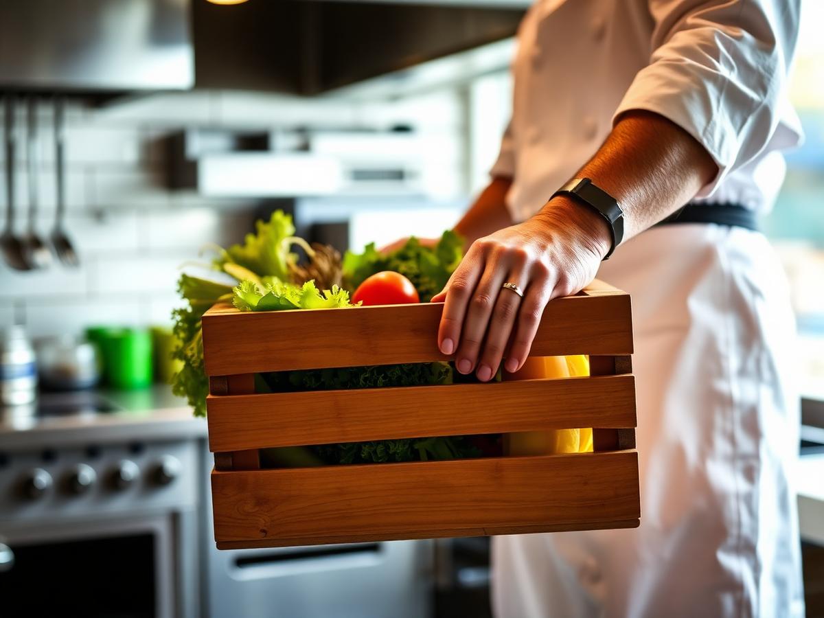 Chef receiving fresh vegetables in a kitchen